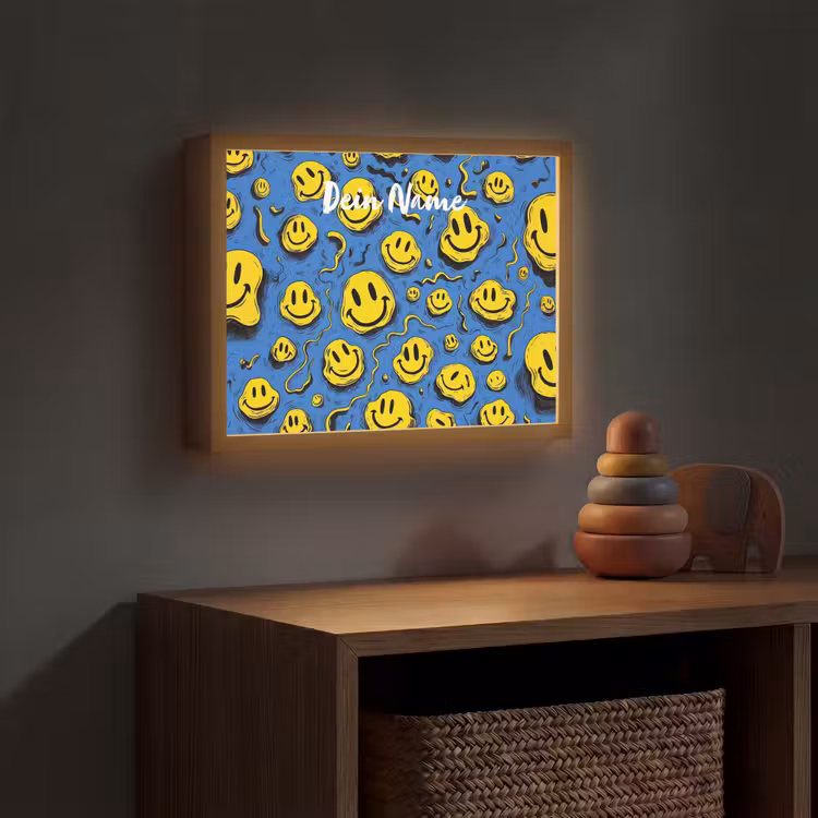 Smileys - Geel - Blauw Light Box met batterij (Wandlamp kind) middel -sfeer5_kind