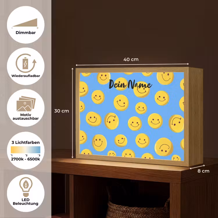 Smileys - Geel - Blauw Light Box met batterij (Wandlamp kind) middel -USP_websiteoverzichtDE