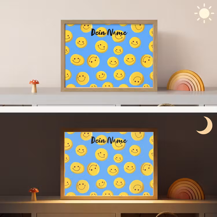 Smileys - Geel - Blauw Light Box met batterij (Wandlamp kind) middel -sfeer3_kind