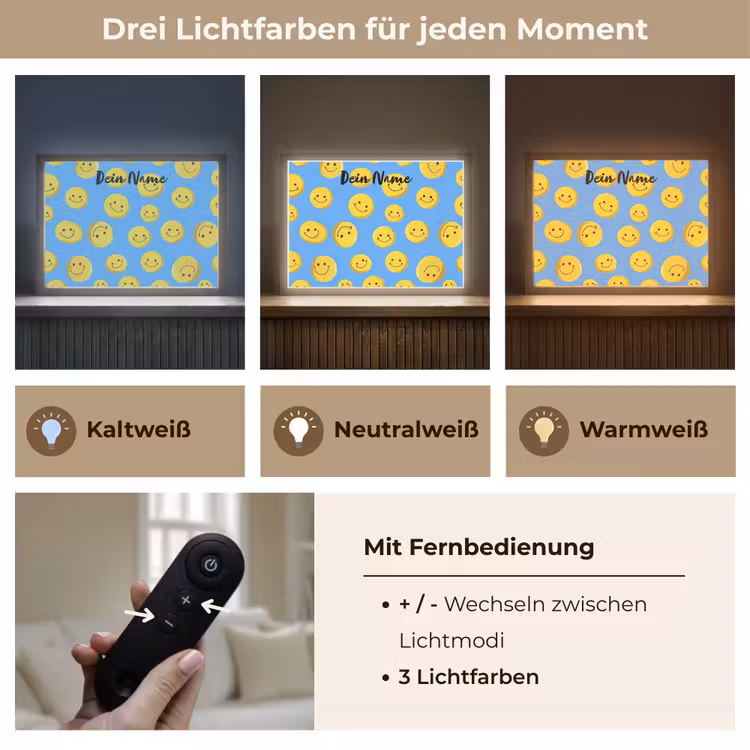 Smileys - Geel - Blauw Light Box met batterij (Wandlamp kind) middel -USP_lichtkleurDE