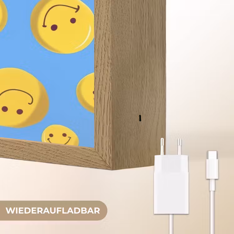 Smileys - Geel - Blauw Light Box met batterij (Wandlamp kind) middel -USP_websiteoplaadbaarDE