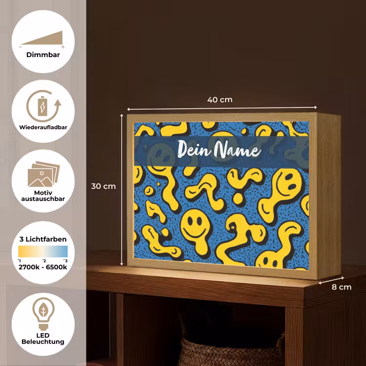 Smileys - Geel - Blauw Light Box met batterij (Wandlamp kind) middel -USP_websiteoverzichtDE