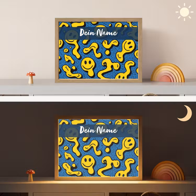 Smileys - Geel - Blauw Light Box met batterij (Wandlamp kind) middel -sfeer3_kind