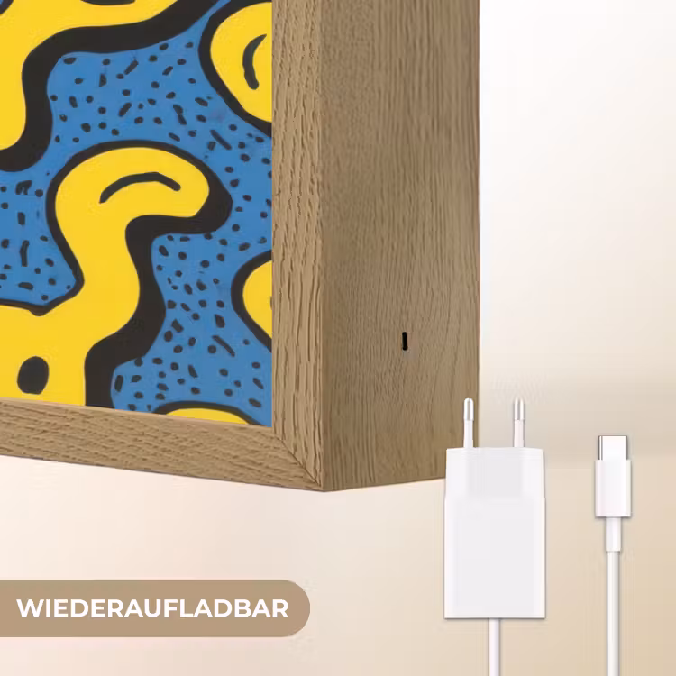 Smileys - Geel - Blauw Light Box met batterij (Wandlamp kind) middel -USP_websiteoplaadbaarDE