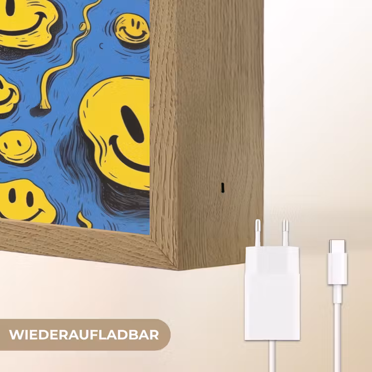 Smileys - Geel - Blauw Light Box met batterij (Wandlamp kind) middel -USP_websiteoplaadbaarDE