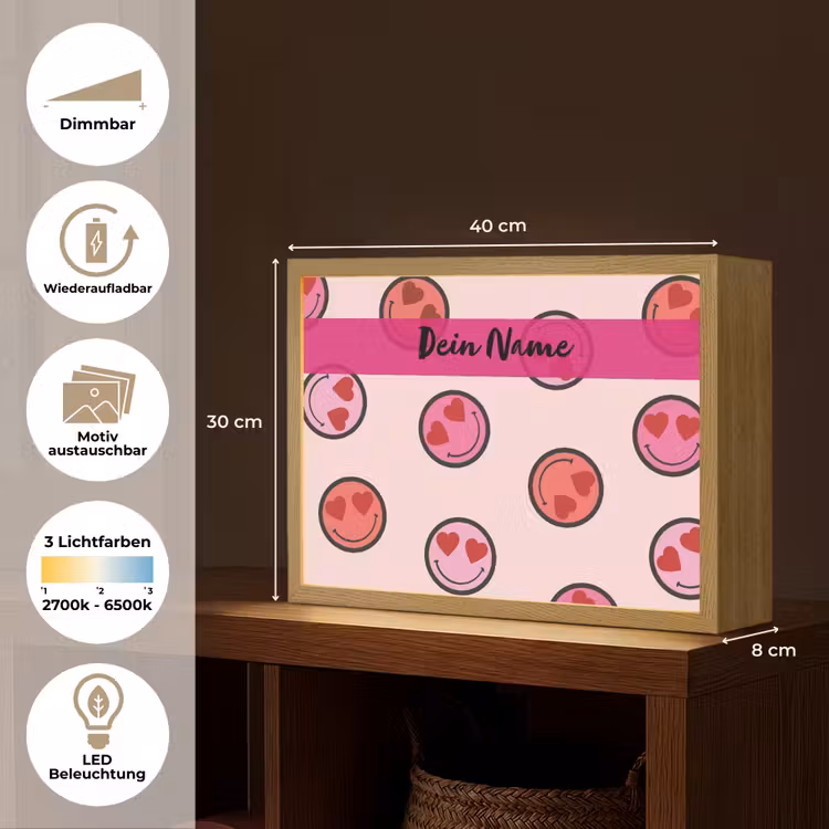 Smileys - Hartjes - Roze Light Box met batterij (Wandlamp kind) middel -USP_websiteoverzichtDE