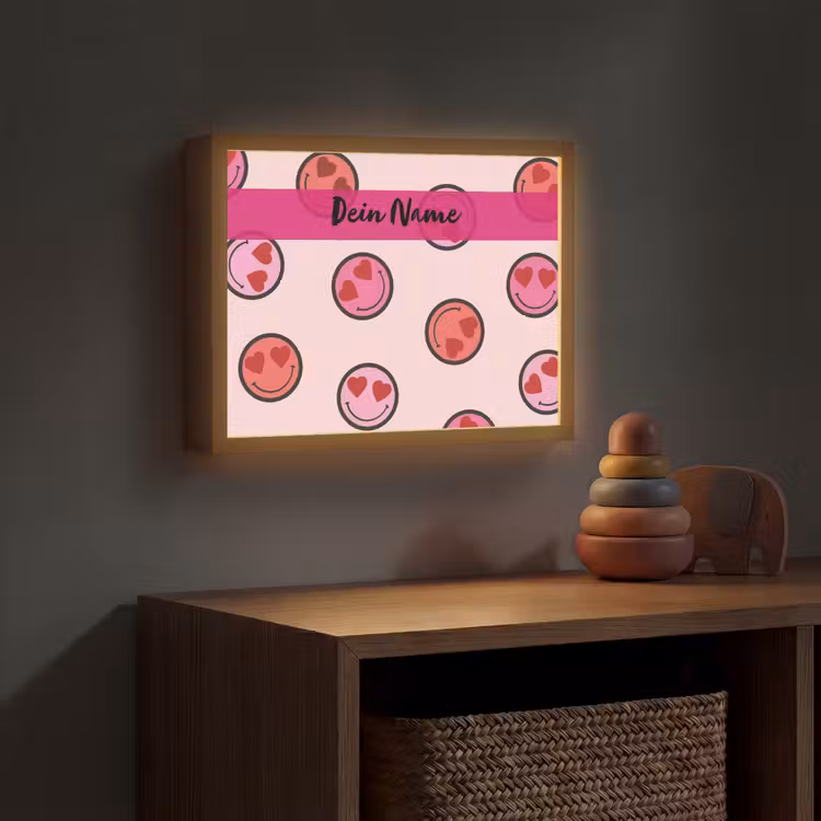 Smileys - Hartjes - Roze Light Box met batterij (Wandlamp kind) middel -sfeer5_kind