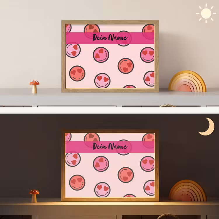Smileys - Hartjes - Roze Light Box met batterij (Wandlamp kind) middel -sfeer3_kind