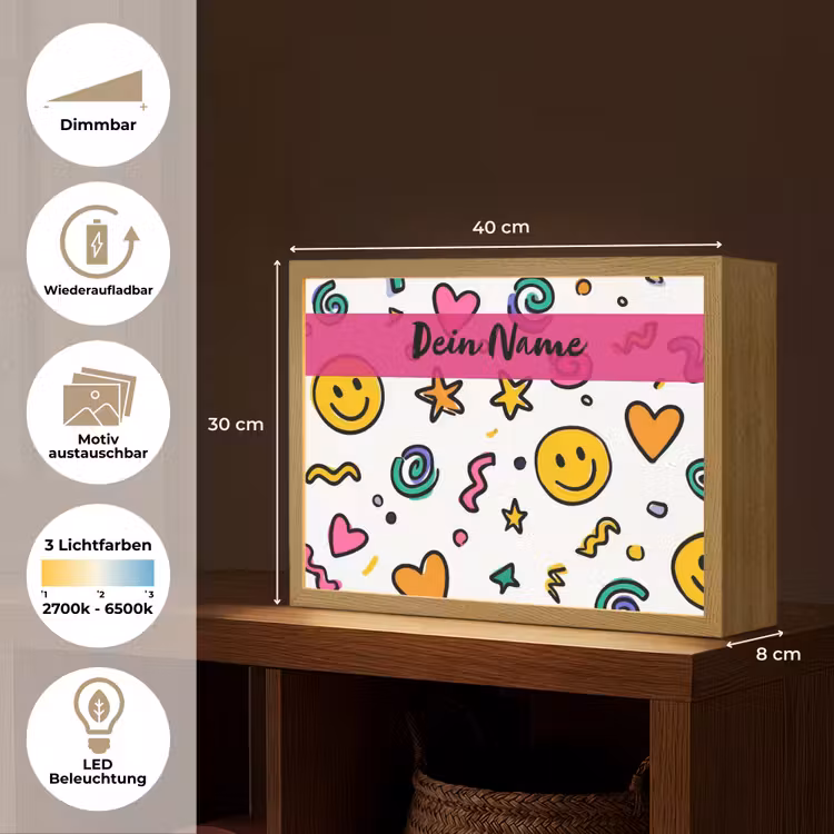 Smileys - Pictogrammen - Kleurrijk Light Box met batterij (Wandlamp kind) middel -USP_websiteoverzichtDE