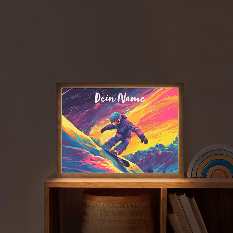 Snowboarden - Sneeuw - Kleurrijk Light Box met batterij (Wandlamp kind) middel -sfeer1_kind