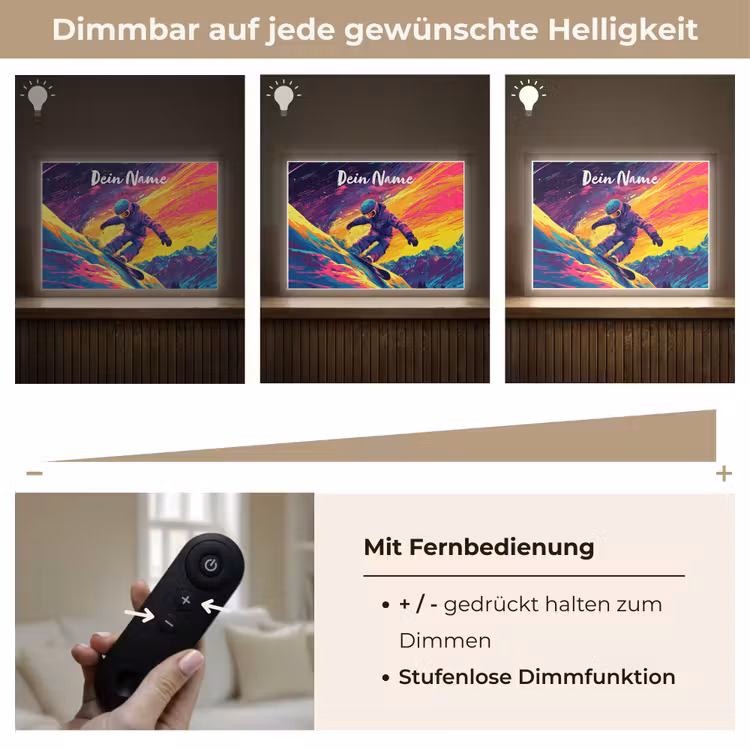 Snowboarden - Sneeuw - Kleurrijk Light Box met batterij (Wandlamp kind) middel -USP_dimbaarDE