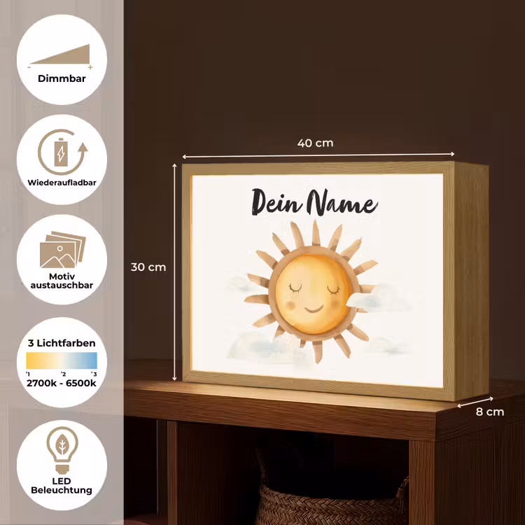 Zon - Wolken - Pastel kleuren Light Box met batterij (Wandlamp kind) middel -USP_websiteoverzichtDE