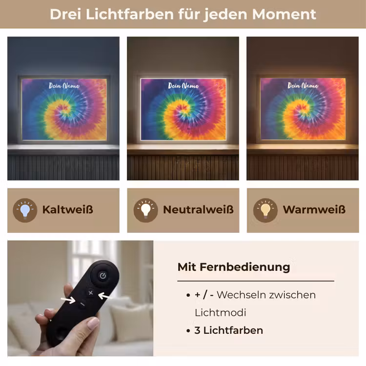 Spiraal - Regenboog - Kleurrijk Light Box met batterij (Wandlamp kind) middel -USP_lichtkleurDE