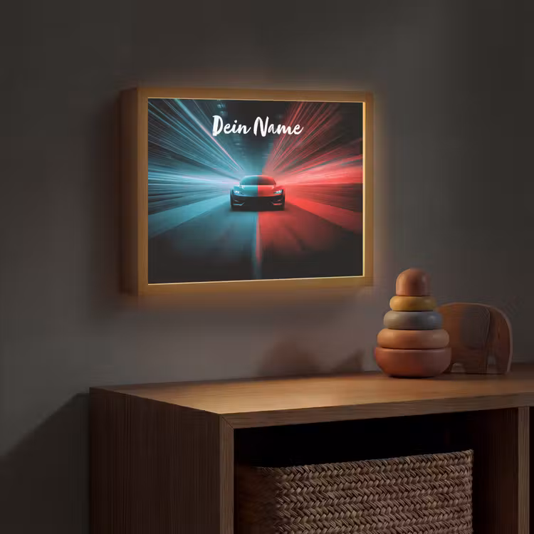 Sportauto - Blauw - Neon - Stad Light Box met batterij (Wandlamp kind) middel -sfeer5_kind