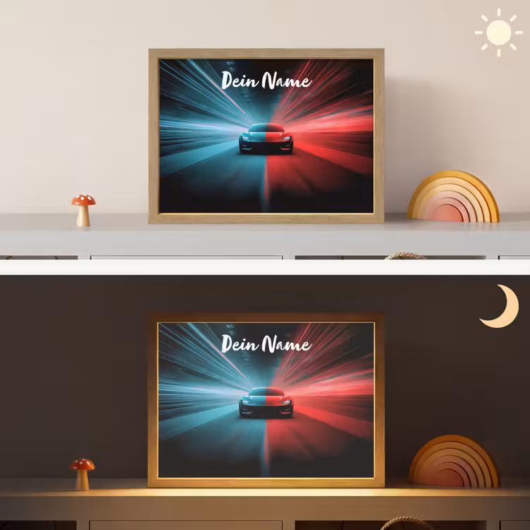 Sportauto - Blauw - Neon - Stad Light Box met batterij (Wandlamp kind) middel -sfeer3_kind