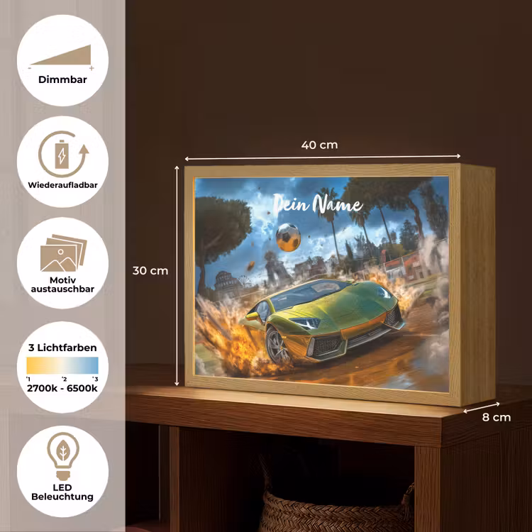 Sportwagen - Groen - Voetbal Light Box met batterij (Wandlamp kind) middel -USP_websiteoverzichtDE