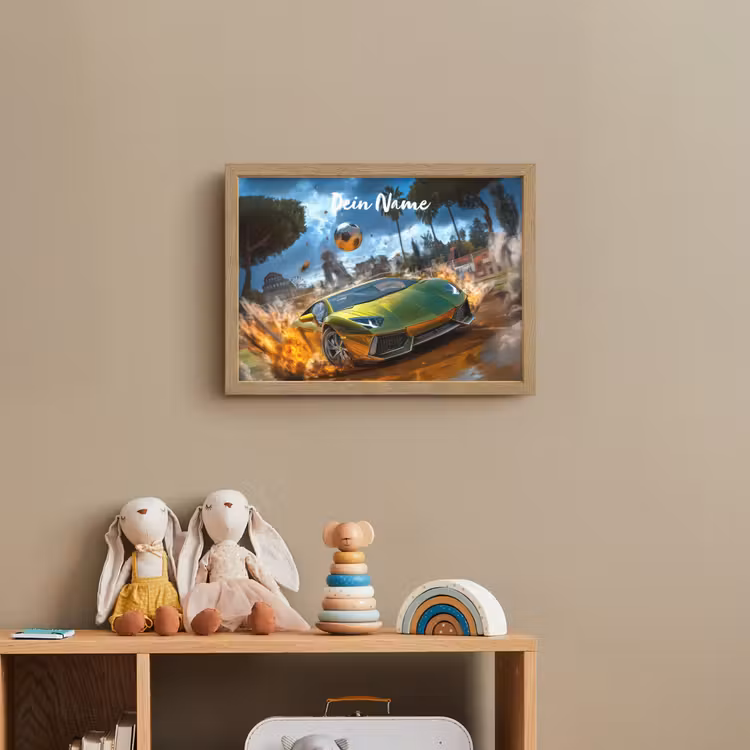 Sportwagen - Groen - Voetbal Light Box met batterij (Wandlamp kind) middel -sfeer2_kind