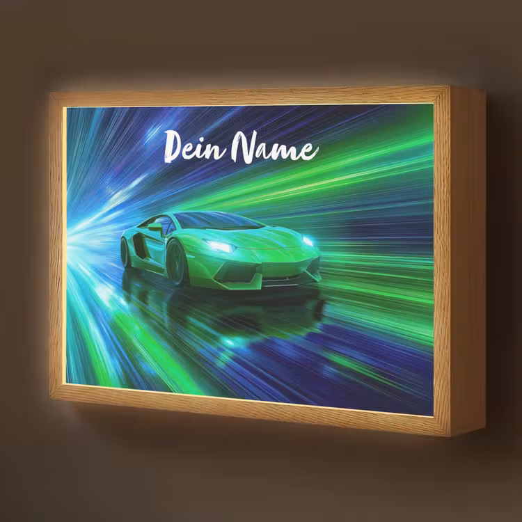 Sportauto - Groen - Snelheidslijnen - Neon Light Box met batterij (Wandlamp kind) middel -z3d_website