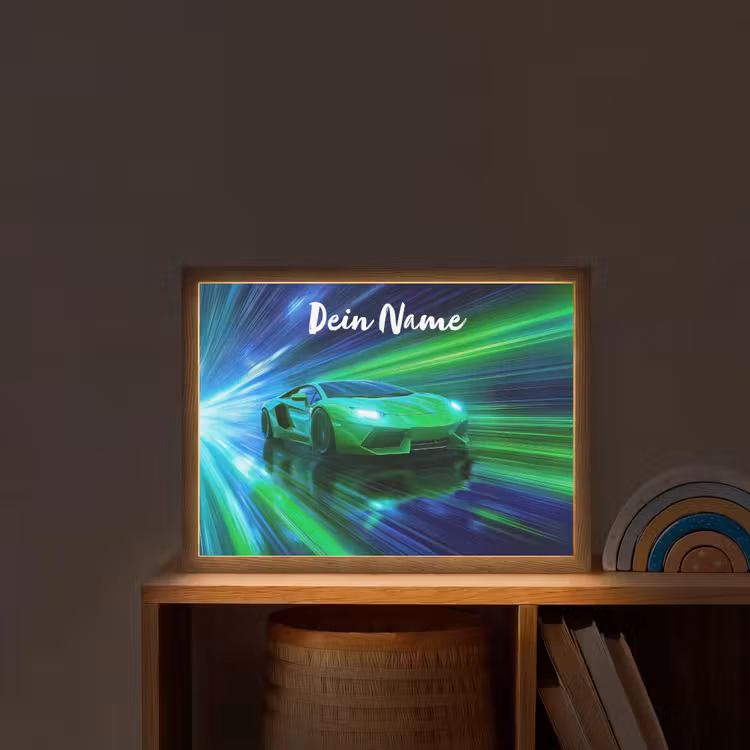 Sportauto - Groen - Snelheidslijnen - Neon Light Box met batterij (Wandlamp kind) middel -sfeer1_kind