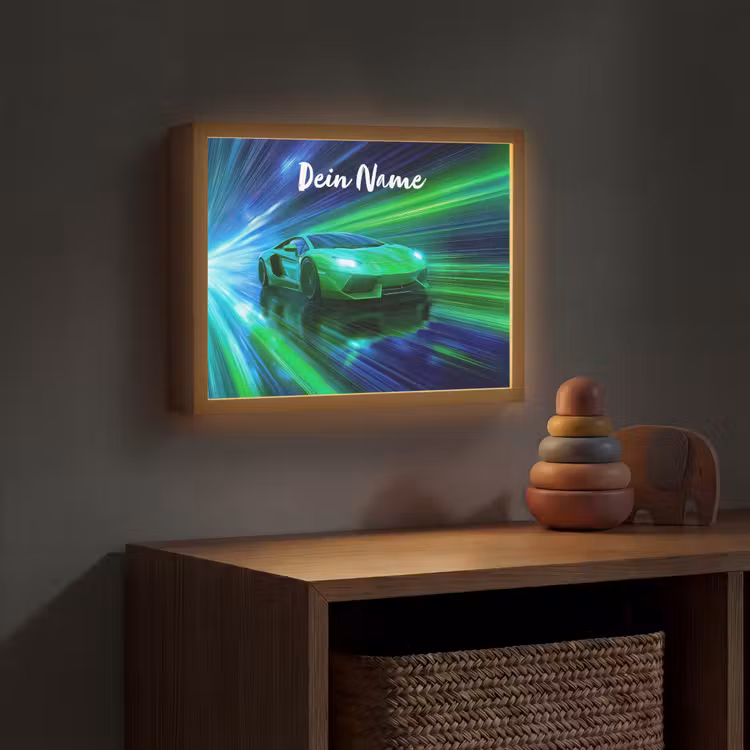 Sportauto - Groen - Snelheidslijnen - Neon Light Box met batterij (Wandlamp kind) middel -sfeer5_kind