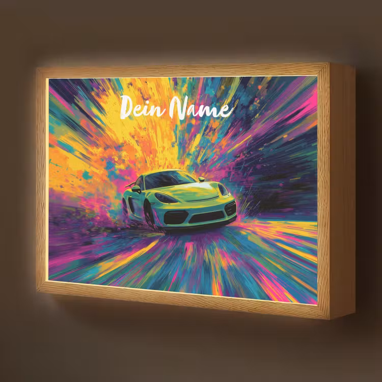 Sportauto - Groen - Verfstrepen - Kleuren Light Box met batterij (Wandlamp kind) middel -z3d_website