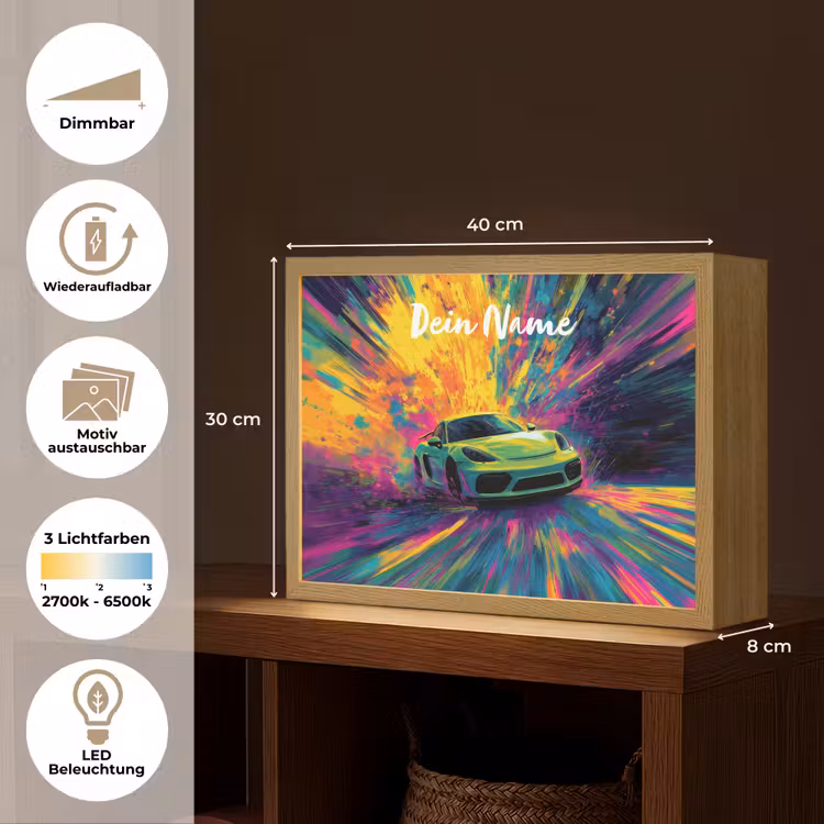 Sportauto - Groen - Verfstrepen - Kleuren Light Box met batterij (Wandlamp kind) middel -USP_websiteoverzichtDE
