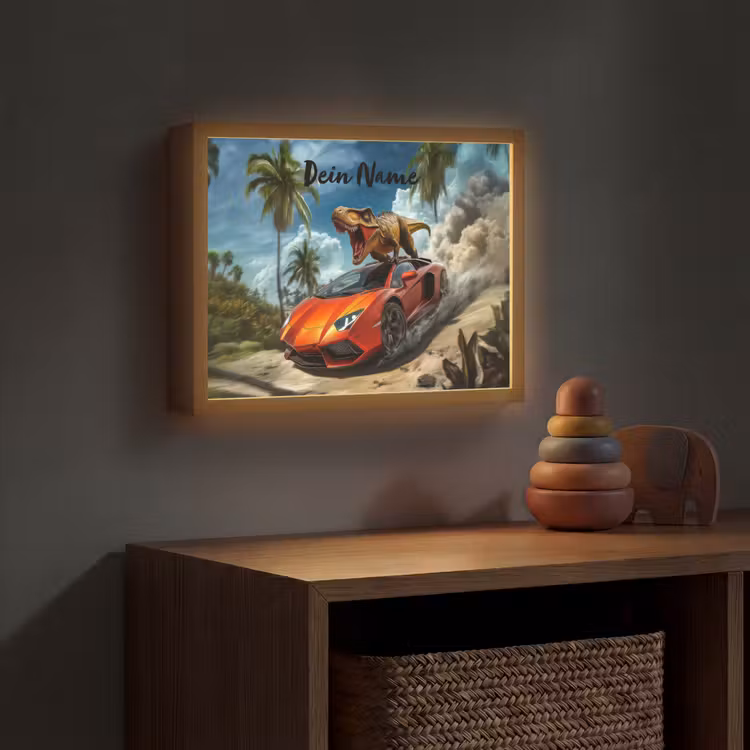 Sportauto - Rood - Dino Light Box met batterij (Wandlamp kind) middel -sfeer5_kind