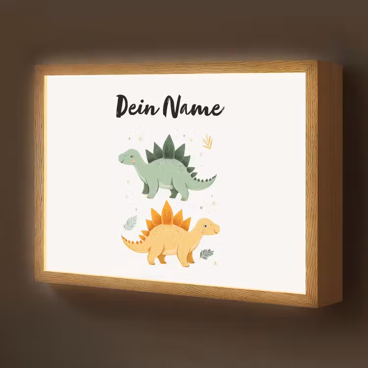 Stegosaurus - Sterren - Bladeren - Minimalistisch Light Box met batterij (Wandlamp kind) middel -z3d_website
