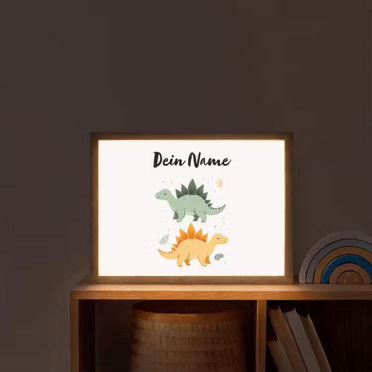 Stegosaurus - Sterren - Bladeren - Minimalistisch Light Box met batterij (Wandlamp kind) middel -sfeer1_kind