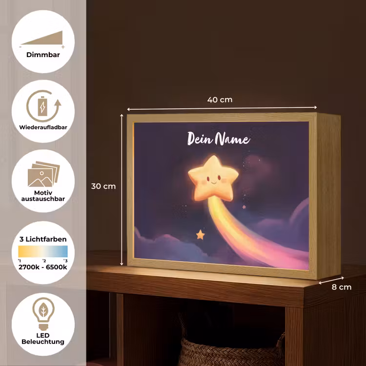Ster - Gezichtje - Lichtgevend Light Box met batterij (Wandlamp kind) middel -USP_websiteoverzichtDE