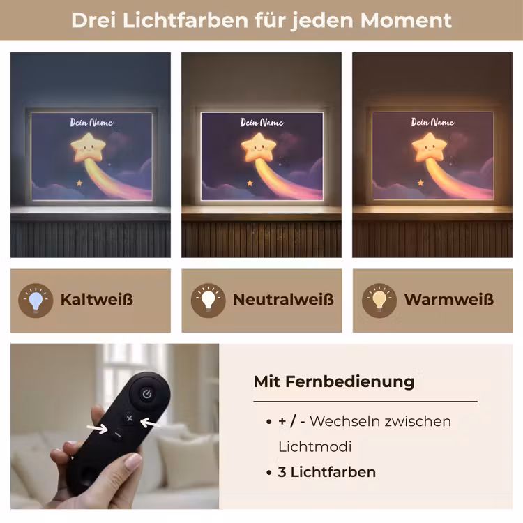 Ster - Gezichtje - Lichtgevend Light Box met batterij (Wandlamp kind) middel -USP_lichtkleurDE