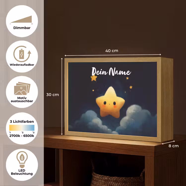 Ster - Gezichtje - Nacht - Wolken Light Box met batterij (Wandlamp kind) middel -USP_websiteoverzichtDE