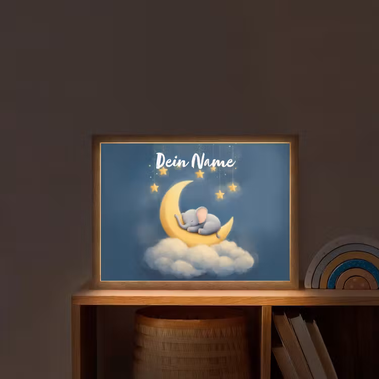 Sterren - Olifant - Maan - Wolken Light Box met batterij (Wandlamp kind) middel -sfeer1_kind