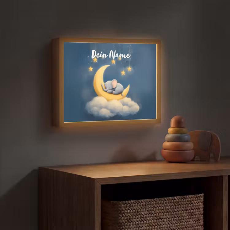Sterren - Olifant - Maan - Wolken Light Box met batterij (Wandlamp kind) middel -sfeer5_kind