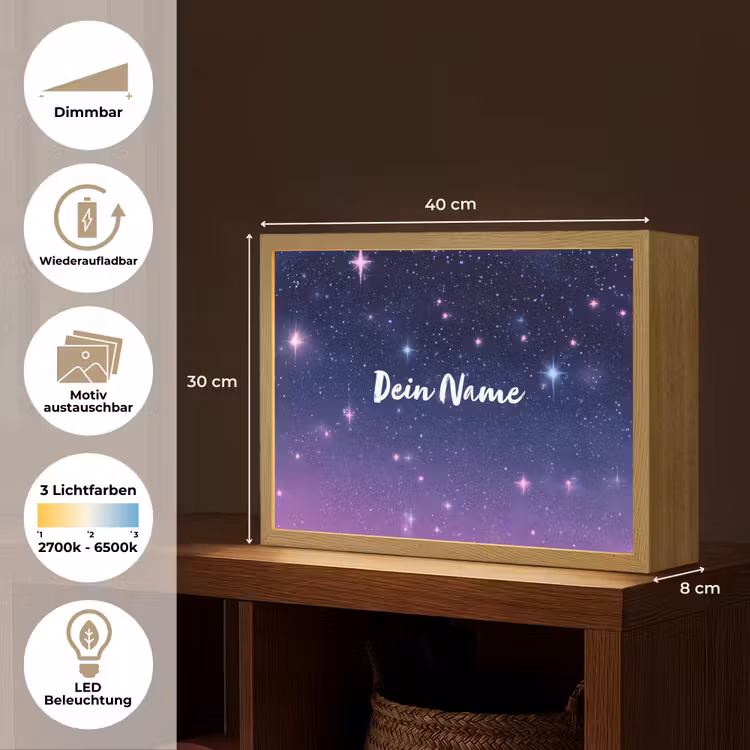 Sterren - Galaxy - Blauw - Roze Light Box met batterij (Wandlamp kind) middel -USP_websiteoverzichtDE