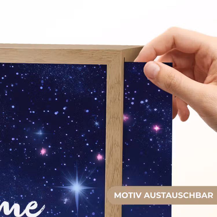 Sterren - Galaxy - Blauw - Roze Light Box met batterij (Wandlamp kind) middel -USP_websiteprintDE