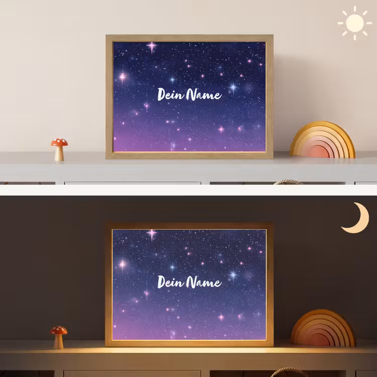 Sterren - Galaxy - Blauw - Roze Light Box met batterij (Wandlamp kind) middel -sfeer3_kind