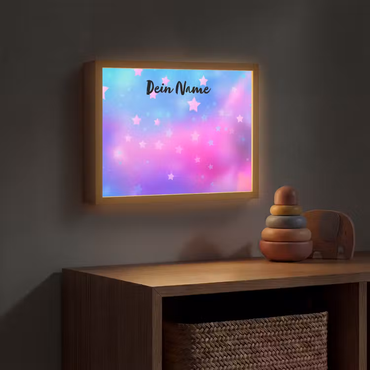 Sterren - Roze - Blauw Light Box met batterij (Wandlamp kind) middel -sfeer5_kind