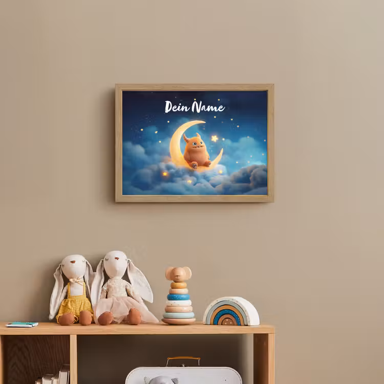 Knuffel - Monster - Maan - Wolken Light Box met batterij (Wandlamp kind) middel -sfeer2_kind