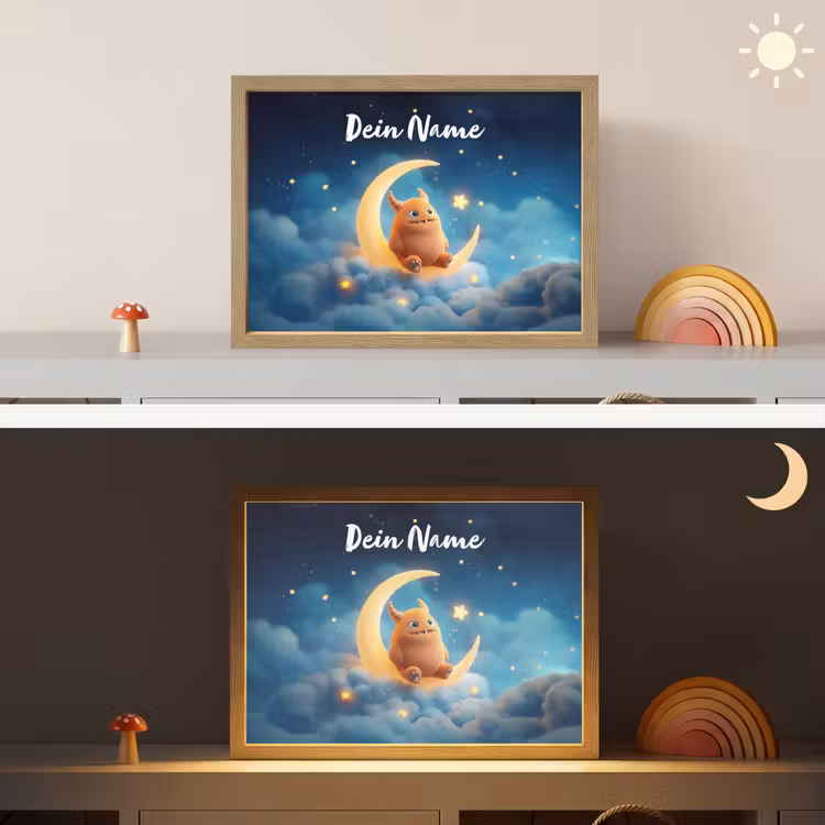 Knuffel - Monster - Maan - Wolken Light Box met batterij (Wandlamp kind) middel -sfeer3_kind