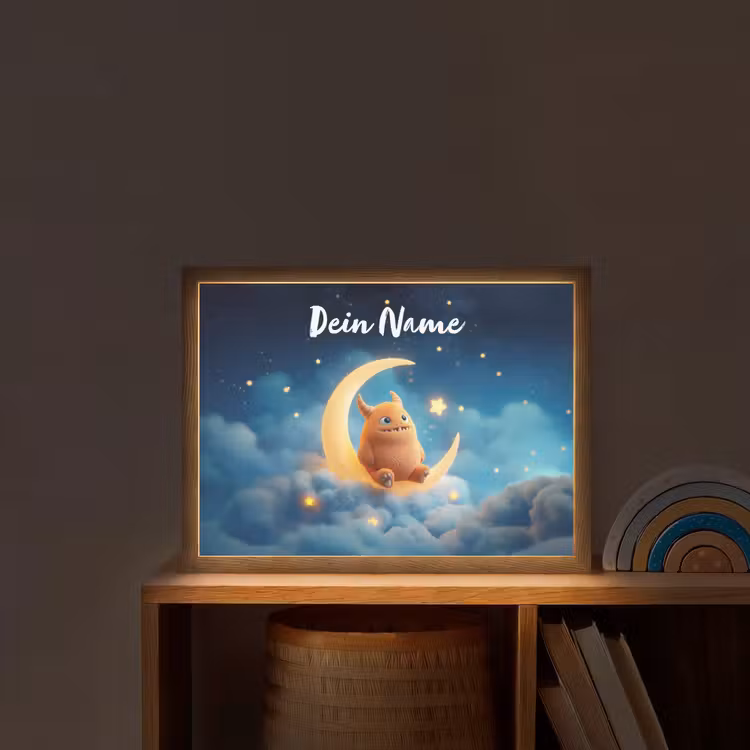 Knuffel - Monster - Maan - Wolken Light Box met batterij (Wandlamp kind) middel -sfeer1_kind