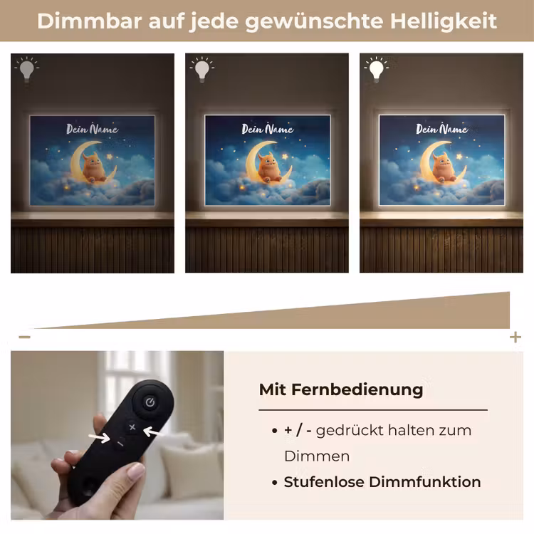 Knuffel - Monster - Maan - Wolken Light Box met batterij (Wandlamp kind) middel -USP_dimbaarDE