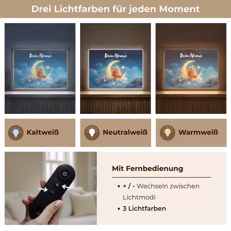 Knuffel - Monster - Maan - Wolken Light Box met batterij (Wandlamp kind) middel -USP_lichtkleurDE