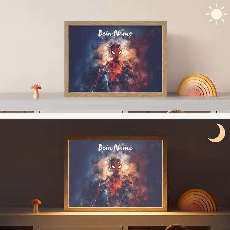 Superheld - Jongens - Rook - Kleuren Light Box met batterij (Wandlamp kind) middel -sfeer3_kind
