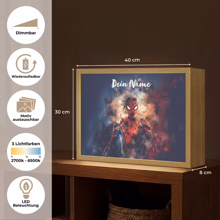Superheld - Jongens - Rook - Kleuren Light Box met batterij (Wandlamp kind) middel -USP_websiteoverzichtDE