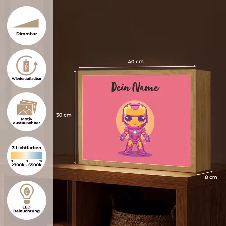 Superheld - Jongens - Rood - Paars Light Box met batterij (Wandlamp kind) middel -USP_websiteoverzichtDE