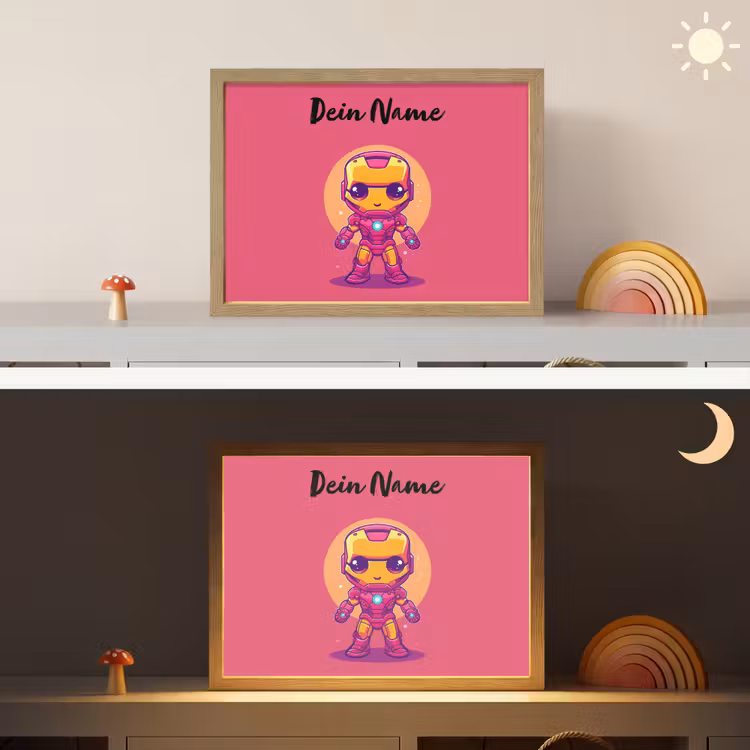 Superheld - Jongens - Rood - Paars Light Box met batterij (Wandlamp kind) middel -sfeer3_kind