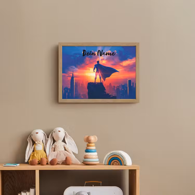 Superheld - Stad - Jongens - Kleurrijk - Zon Light Box met batterij (Wandlamp kind) middel -sfeer2_kind