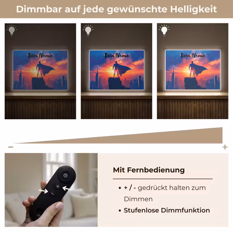 Superheld - Stad - Jongens - Kleurrijk - Zon Light Box met batterij (Wandlamp kind) middel -USP_dimbaarDE