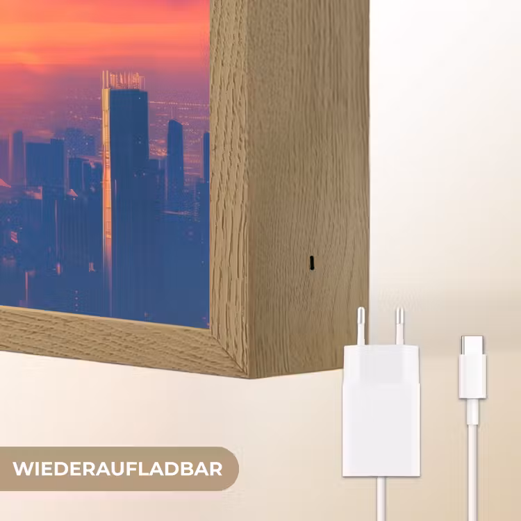 Superheld - Stad - Jongens - Kleurrijk - Zon Light Box met batterij (Wandlamp kind) middel -USP_websiteoplaadbaarDE